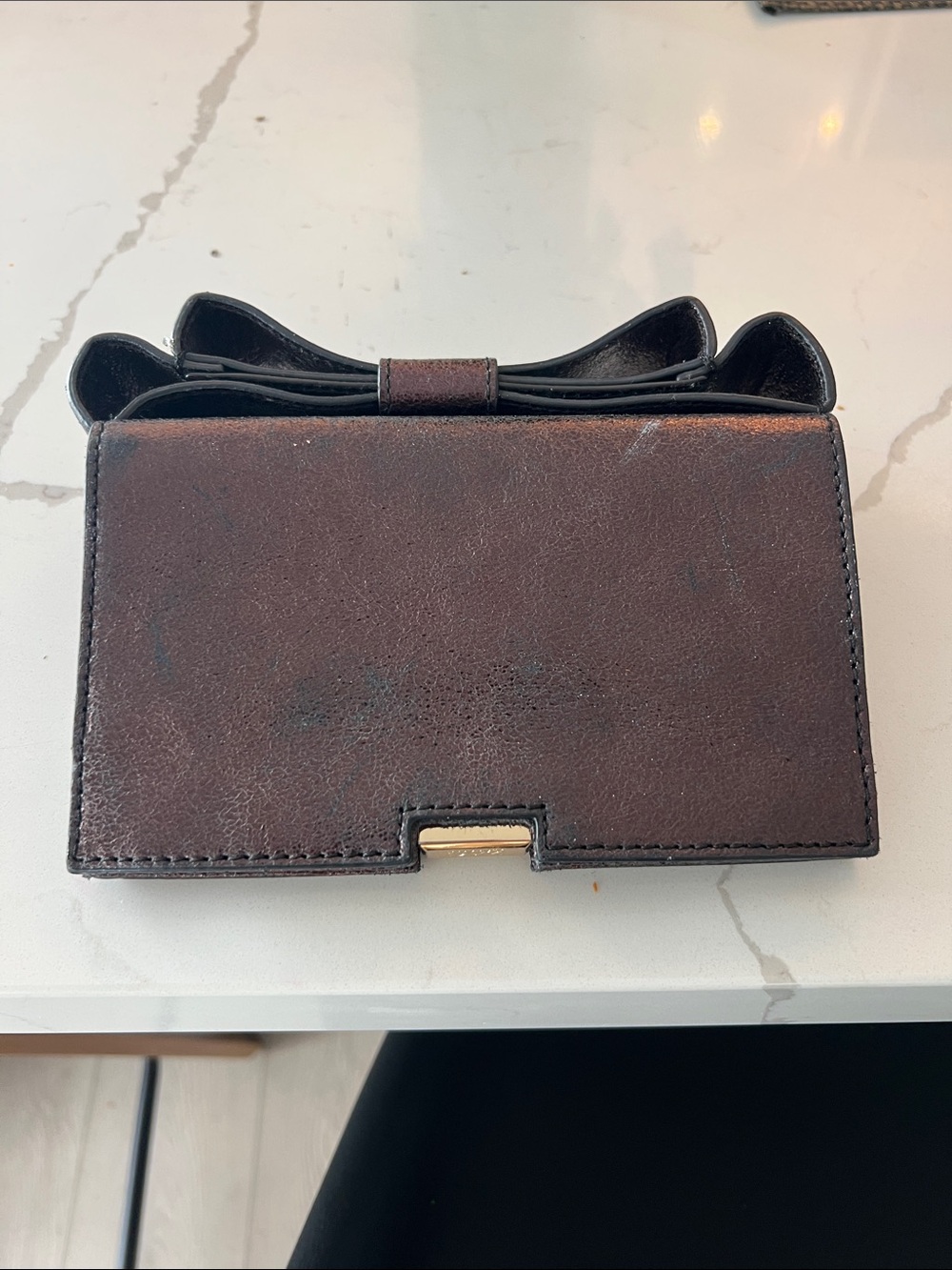 Zac Posen Dark Brown Leather Bow-Trim Wallet Crossbody